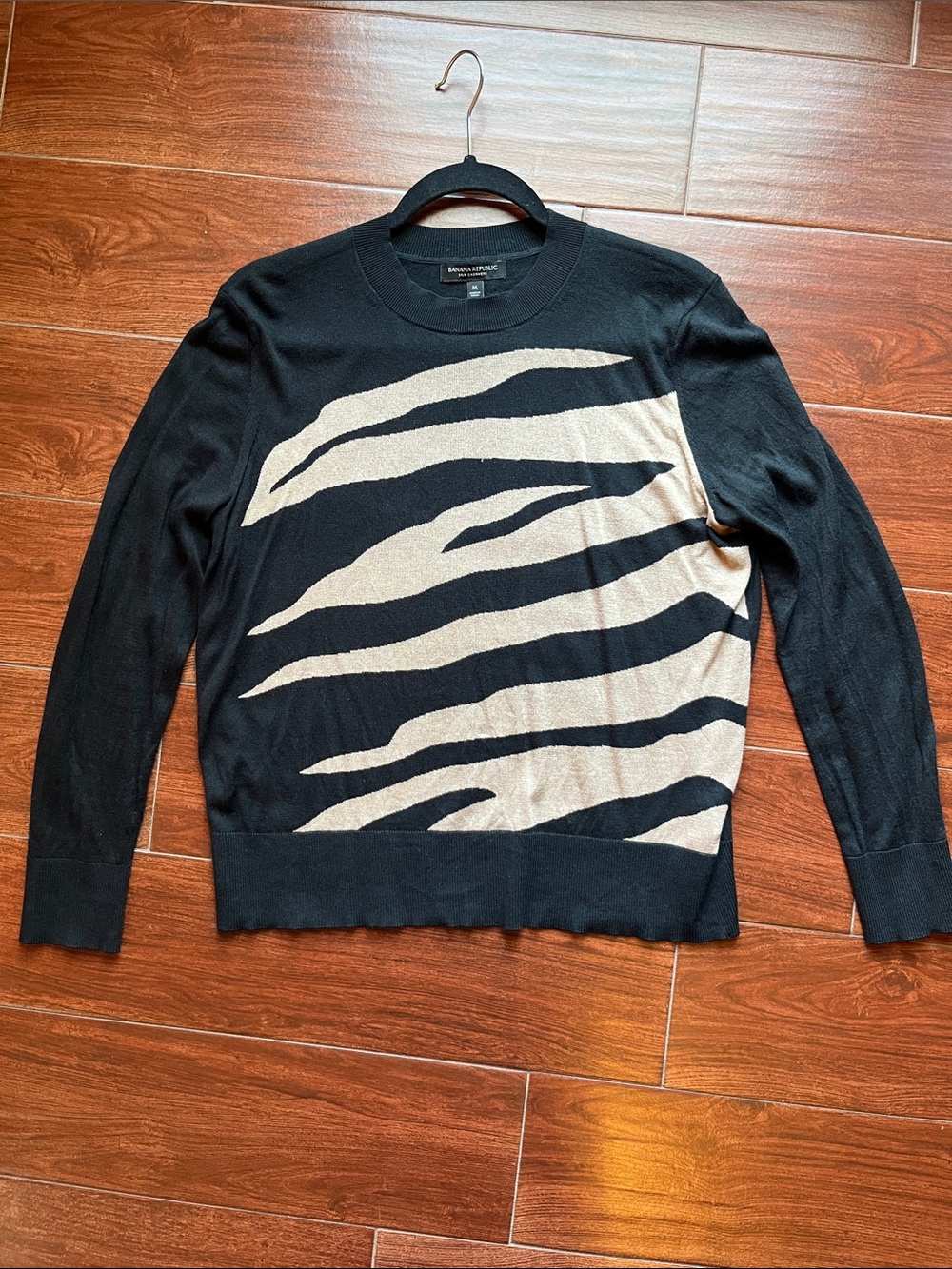 Banana Republic Silk and Cashmere Blend Black & Cream Stripe Sweater